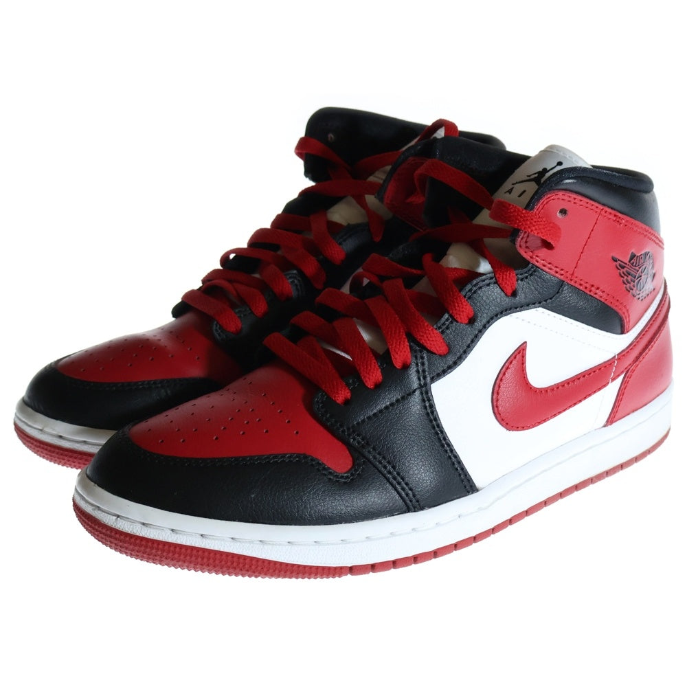 NIKE(ナイキ) WMNS AIR JORDAN 1 MID BRED TOE ウィメンズ エアジョーダン1 ブレッドトゥ ミッドカットスニーカー ブラック/レッド US10/27.0cm BQ6472-079