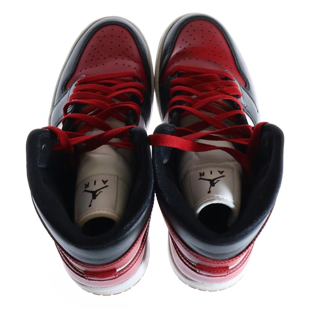 NIKE(ナイキ) WMNS AIR JORDAN 1 MID BRED TOE ウィメンズ エアジョーダン1 ブレッドトゥ ミッドカットスニーカー ブラック/レッド US10/27.0cm BQ6472-079