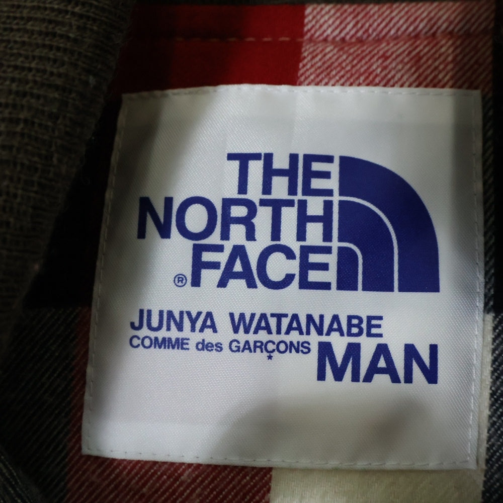JUNYA WATANABE COMME des GARCONS(ジュンヤワタナベ コムデギャルソン) 11AW AD2011 ×ザノースフェイス 異素材切替 裏地チェック ジップアップ ダウンジャケット ブルゾン ブラウン WH-J912