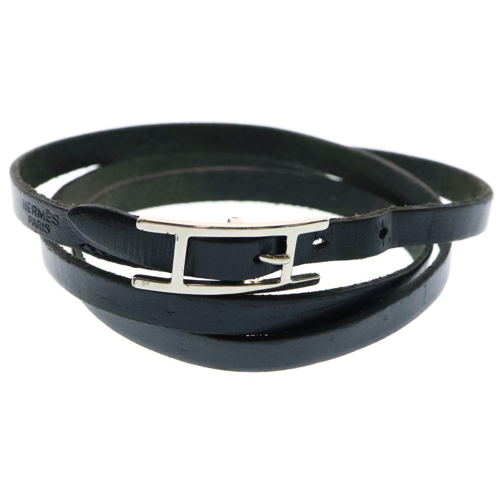 HERMES(エルメス) アピ3 レザー ロング ブレスレット ブラック