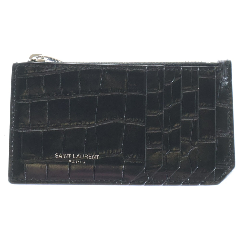 SAINT LAURENT PARIS(サンローランパリ) クロコ型押し ビルクリップ ジッパーカードケース スマートウォレット ブラック 612071