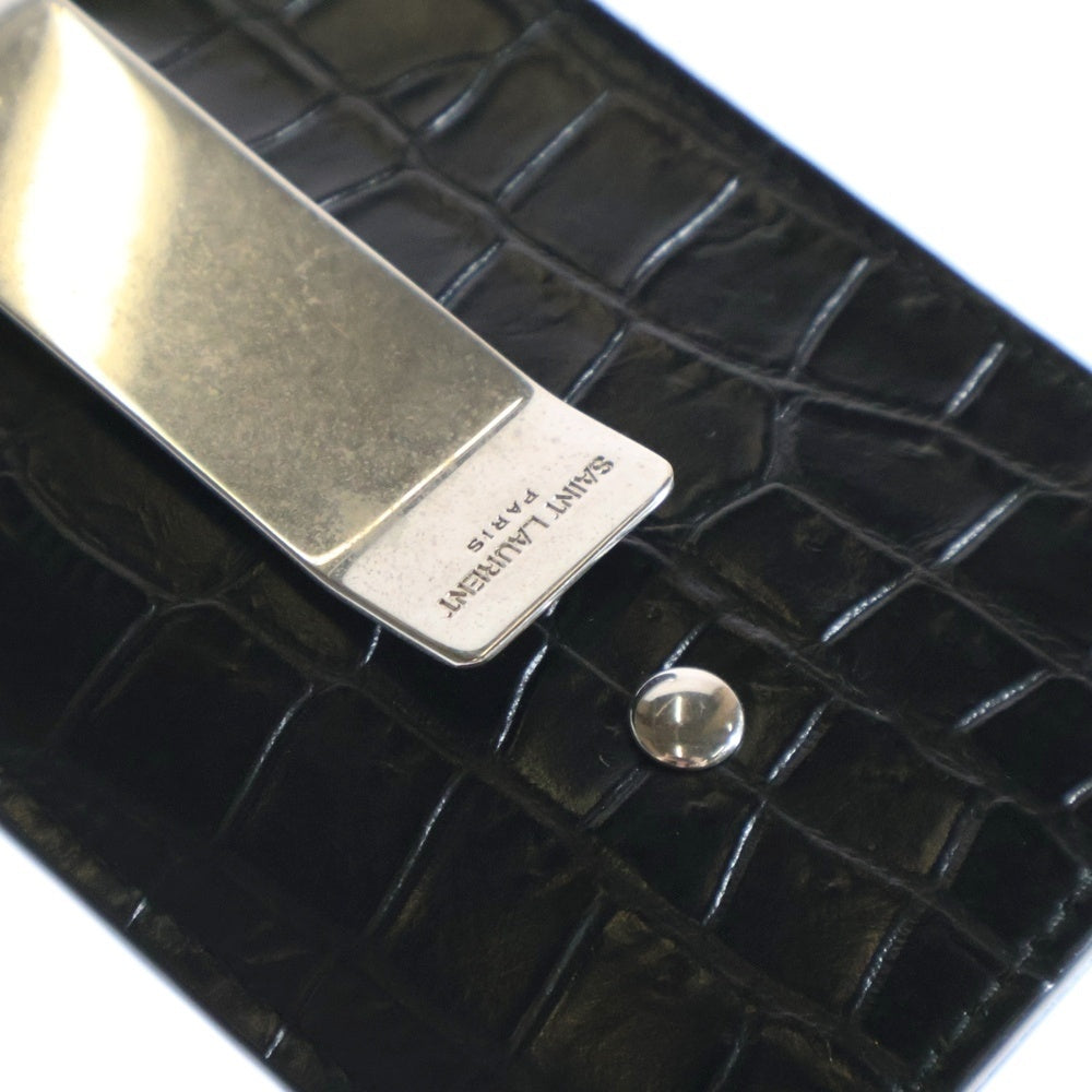 SAINT LAURENT PARIS(サンローランパリ) クロコ型押し ビルクリップ ジッパーカードケース スマートウォレット ブラック 612071