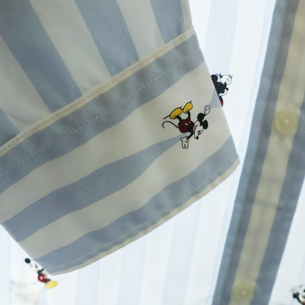 TOMMY HILFIGER(トミーヒルフィガー) ×Disney Mickey ディズニー ミッキー ロングスリーブ ストライプ コットン シャツ ライトブルー/ホワイト