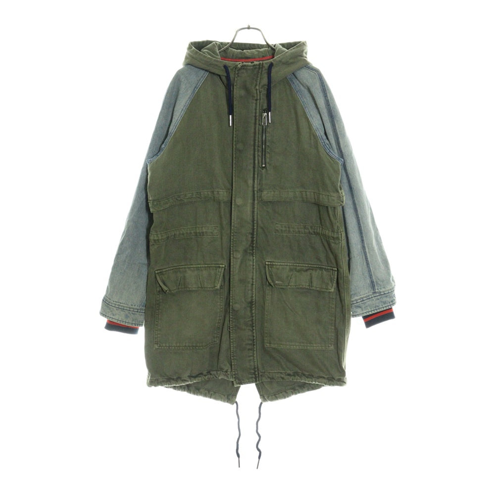 DIESEL(ディーゼル) ラグラン 切り替え ダブルフラップポケット フーデット デニム モッズコート ブルー/インディゴ