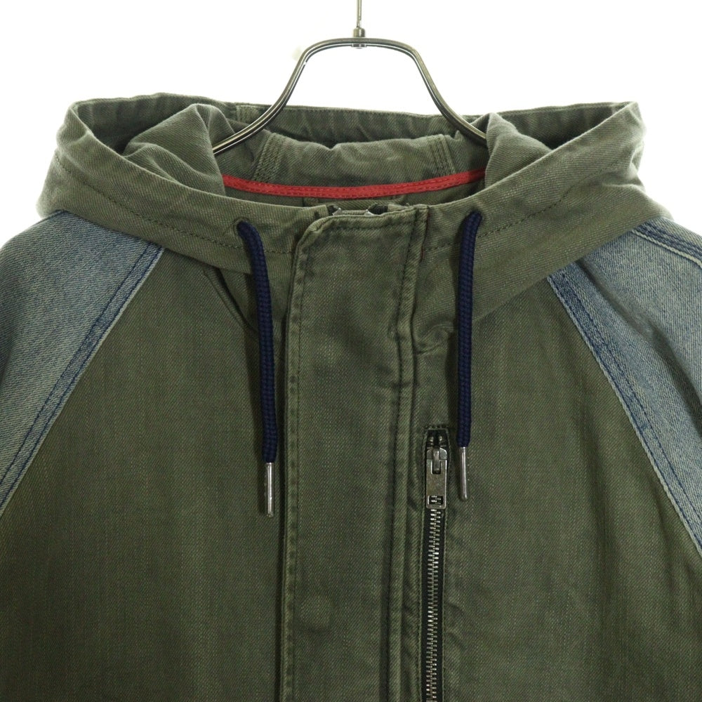 DIESEL(ディーゼル) ラグラン 切り替え ダブルフラップポケット フーデット デニム モッズコート ブルー/インディゴ