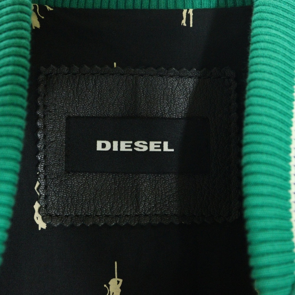 DIESEL(ディーゼル) 18SS SUPERIOR スーペリア 両面パッチ レザー切り替え スタジアムジャンパー ジャケット ブルゾン グリーン