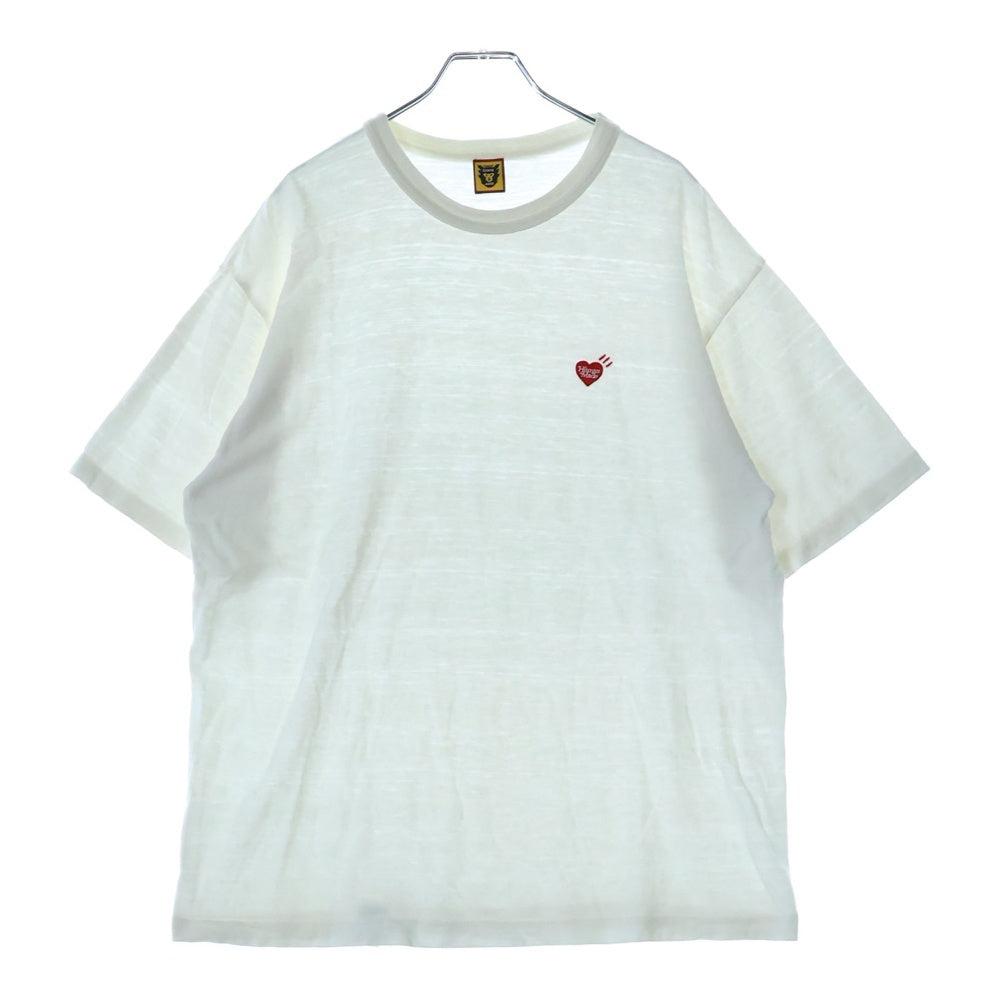 HUMAN MADE(ヒューマンメイド) HEART BUDGE T-SHIRT 胸ハートロゴワッペン刺繍Tシャツ 半袖クルーネックカットソー ホワイト