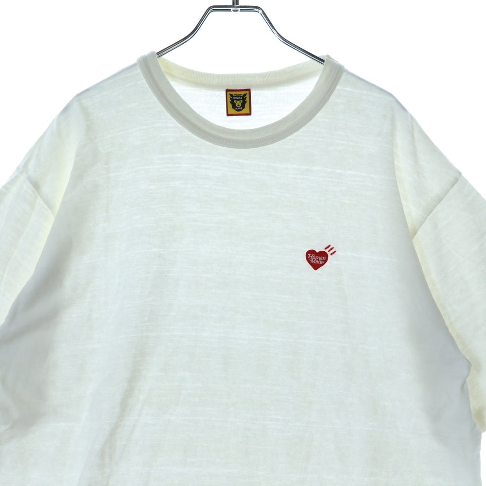 HUMAN MADE(ヒューマンメイド) HEART BUDGE T-SHIRT 胸ハートロゴワッペン刺繍Tシャツ 半袖クルーネックカットソー ホワイト