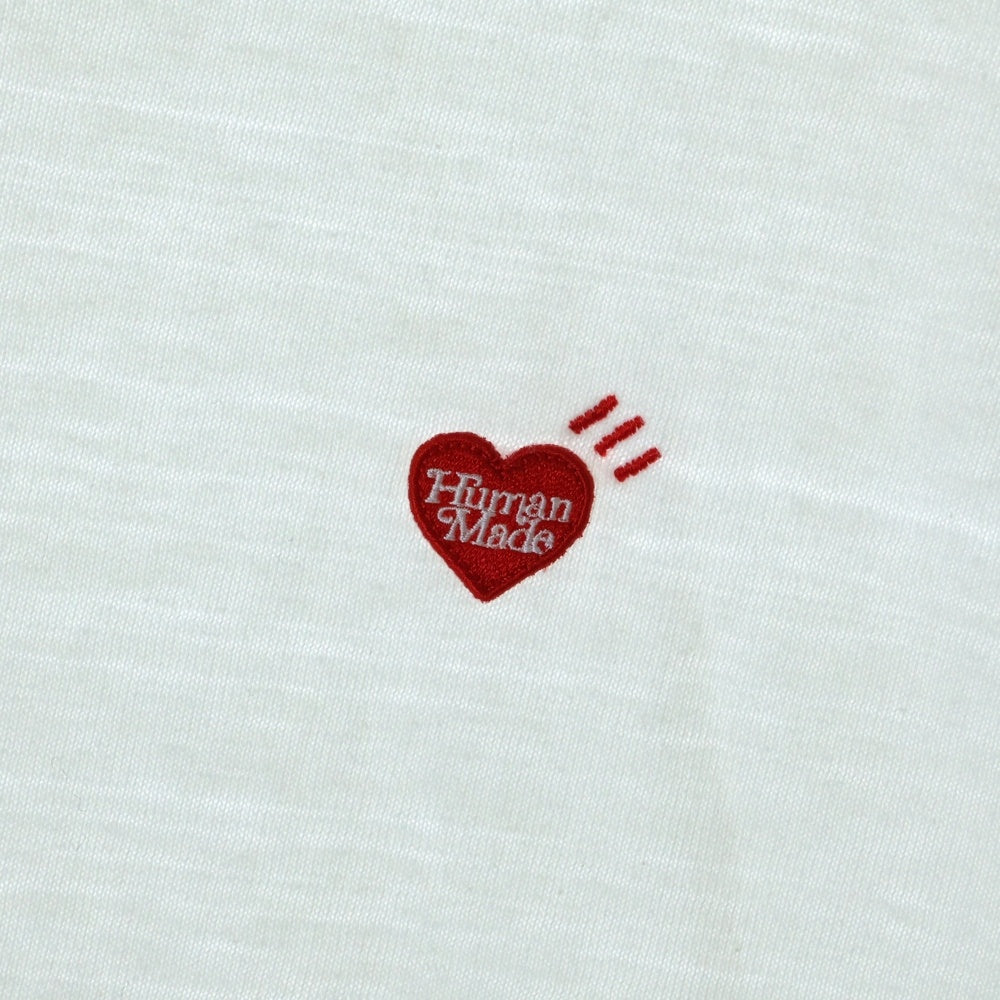 HUMAN MADE(ヒューマンメイド) HEART BUDGE T-SHIRT 胸ハートロゴワッペン刺繍Tシャツ 半袖クルーネックカットソー ホワイト