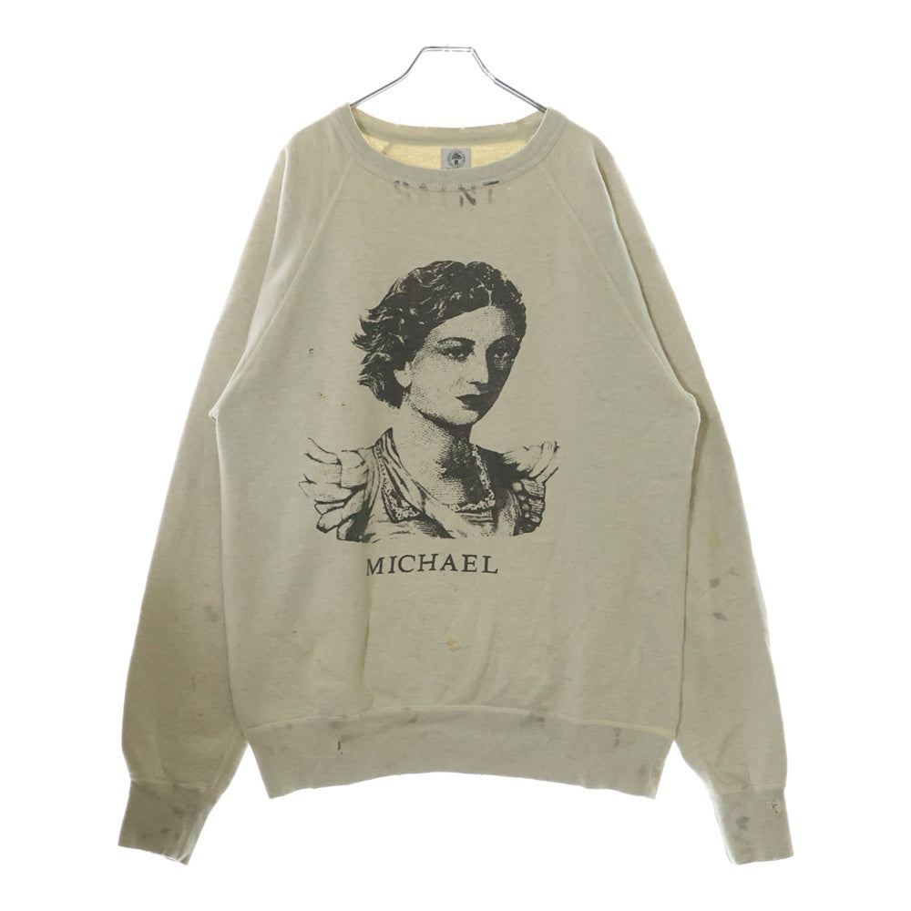 SAINT MICHAEL(セントマイケル) 21SS RAGLAN SWEAT SHIRT MICHAEL ヴィンテージ加工 ミカエル ラグランスウェットトレーナー グレー SM-S21-0000-024