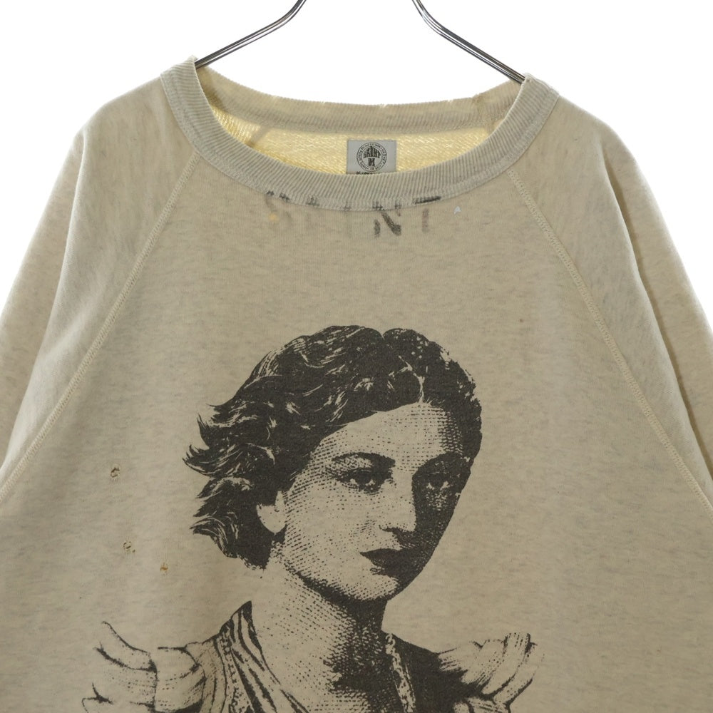 SAINT MICHAEL(セントマイケル) 21SS RAGLAN SWEAT SHIRT MICHAEL ヴィンテージ加工 ミカエル ラグランスウェットトレーナー グレー SM-S21-0000-024
