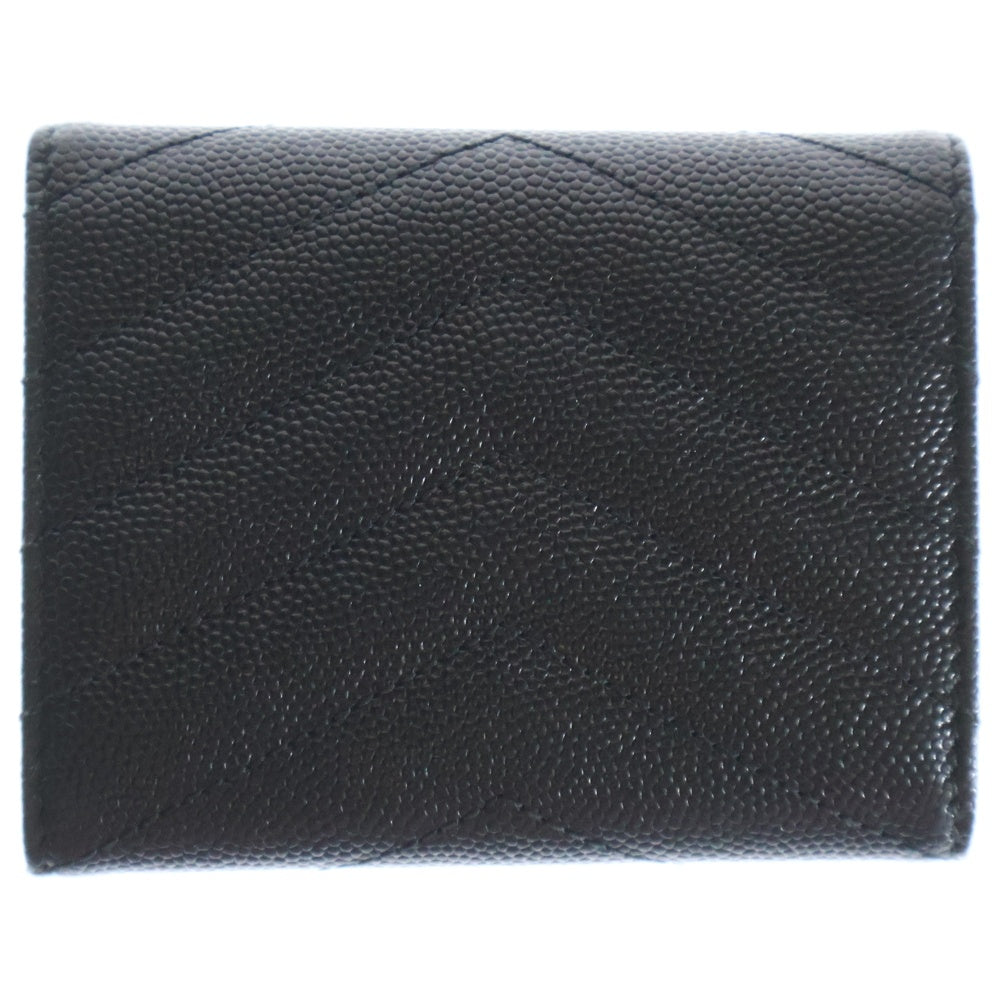YVES SAINT LAURENT(イヴサンローラン) V字キルティング グレインド プードル エンボス レザー 六連 三つ折り キーケース ブラック 580656
