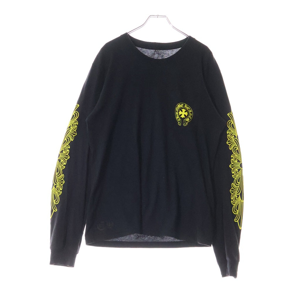 CHROME HEARTS(クロムハーツ) ホースシュー フローラル コットン 両面プリント ロングスリーブ Tシャツ カットソー ブラック/イエロー