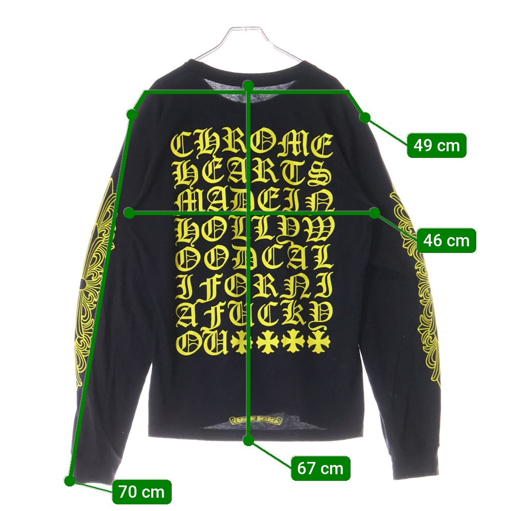 CHROME HEARTS(クロムハーツ) ホースシュー フローラル コットン 両面プリント ロングスリーブ Tシャツ カットソー ブラック/イエロー