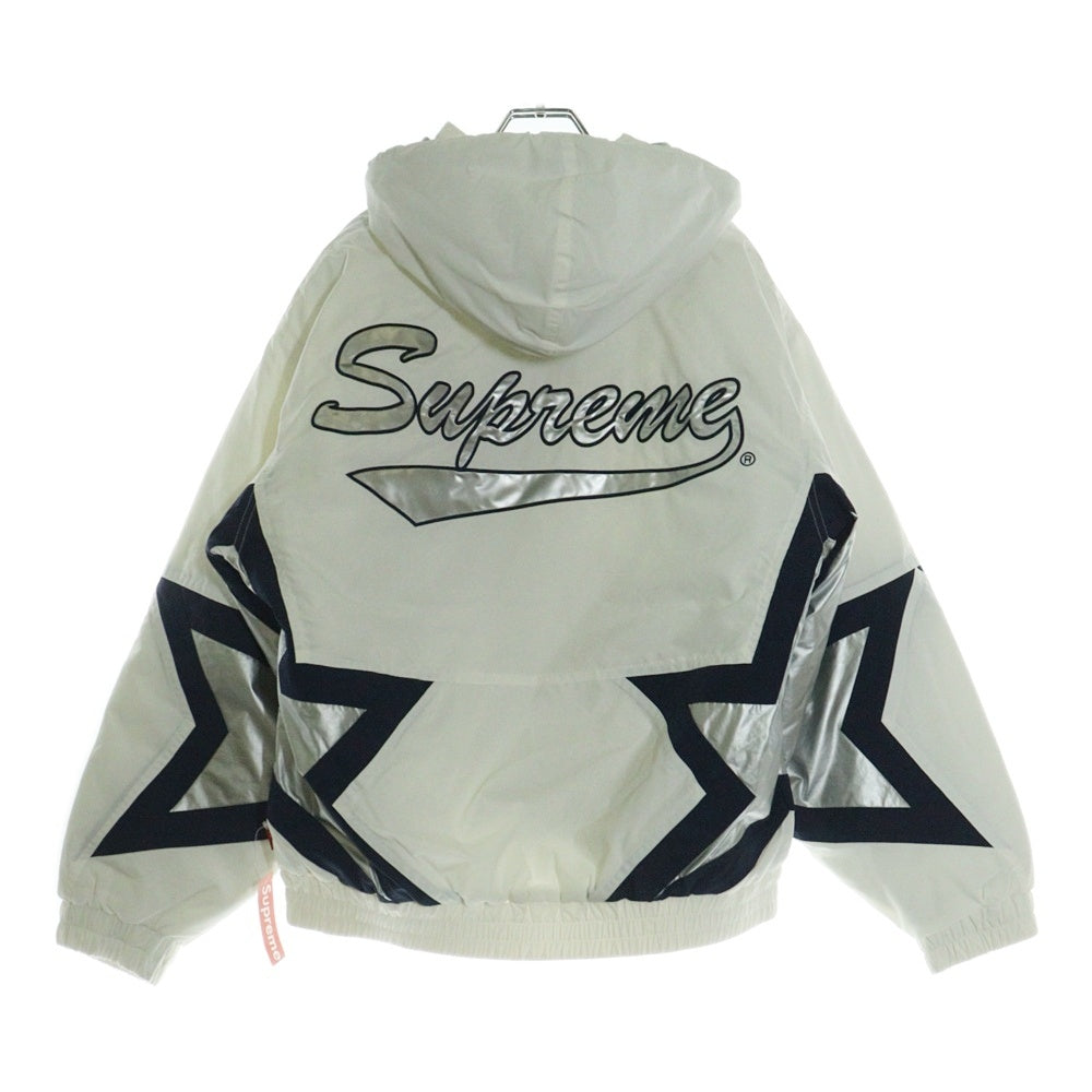 SUPREME(シュプリーム) 19SS Stars Puffy Jacket バックロゴ刺繍 スターズ パフィー ジップアップフーデッドジャケット ホワイト/シルバー/ブルー