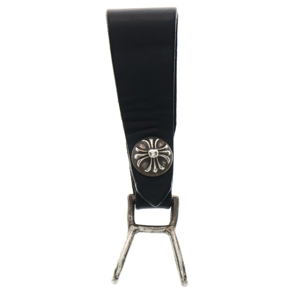 CHROME HEARTS(クロムハーツ) BELT LOOP クロスボールボタン レザーベルトループ シルバー/ブラック BCA397