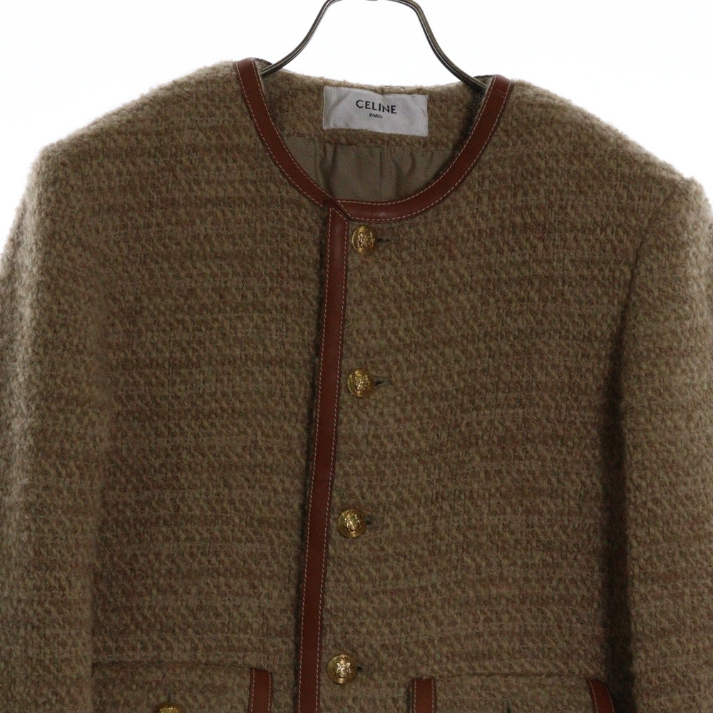 CELINE(セリーヌ) モヘア混 金ボタン ノーカラー シャスールジャケット レディース ライトブラウン 2V42J576R