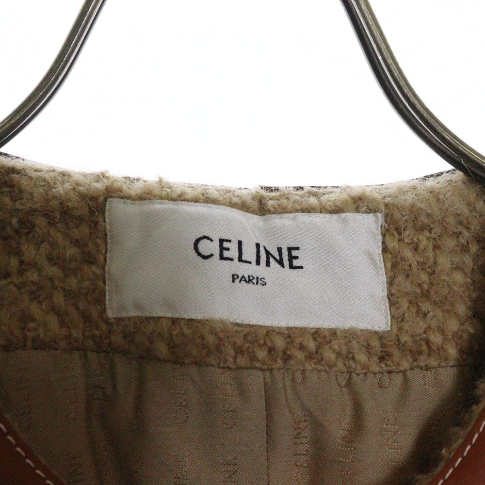 CELINE(セリーヌ) モヘア混 金ボタン ノーカラー シャスールジャケット レディース ライトブラウン 2V42J576R