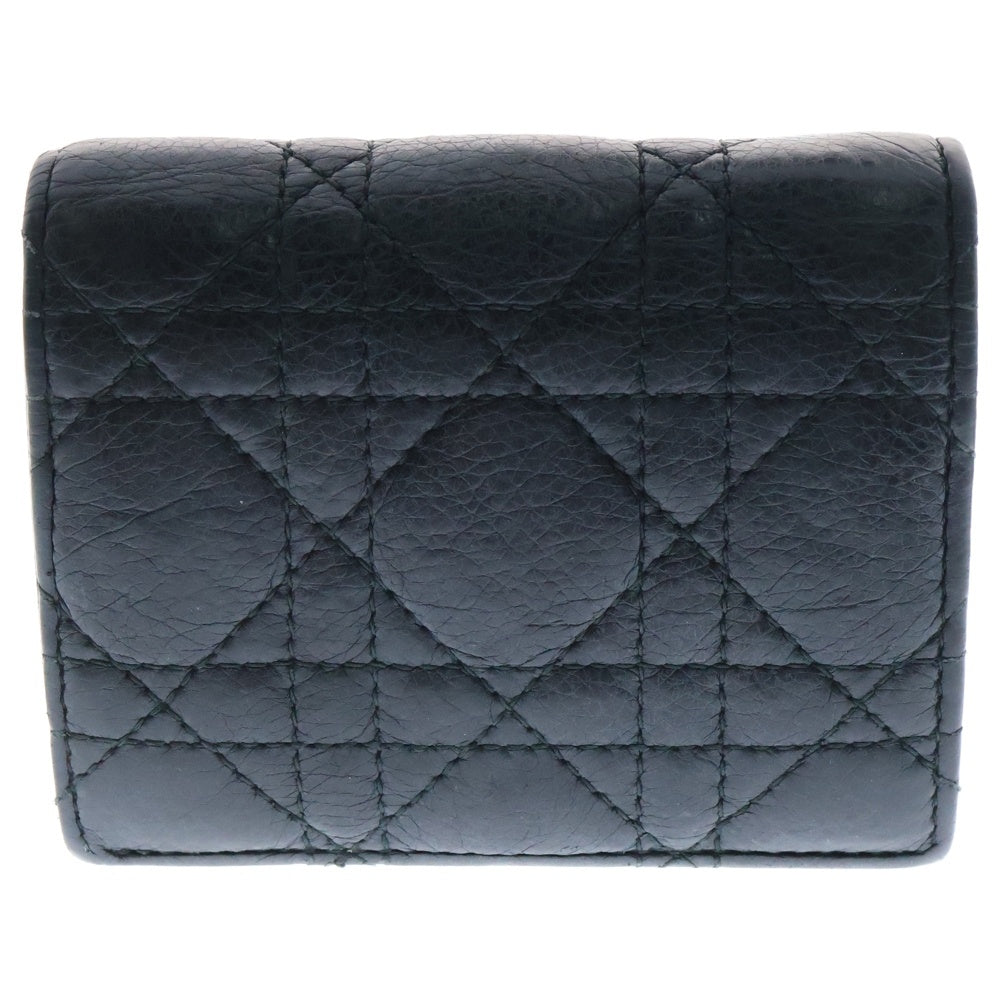 Christian Dior(クリスチャンディオール) CARO カナージュ カーフスキン レザー コンパクト ウォレット 二つ折り財布 レディース ネイビー/ベージュ 33-MA-0262
