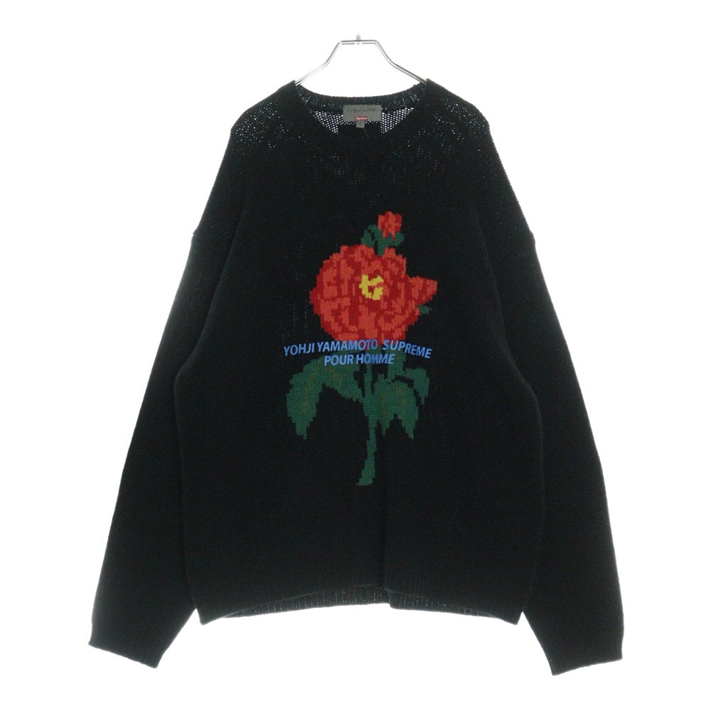 SUPREME(シュプリーム) 20AW×Yohji Yamamoto Sweater ヨウジヤマモト 花と少年期 フラワーエンプロイダリー クルーネック ロゴ ニット セーター ブラック