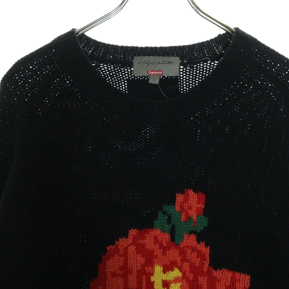 SUPREME(シュプリーム) 20AW×Yohji Yamamoto Sweater ヨウジヤマモト 花と少年期 フラワーエンプロイダリー クルーネック ロゴ ニット セーター ブラック