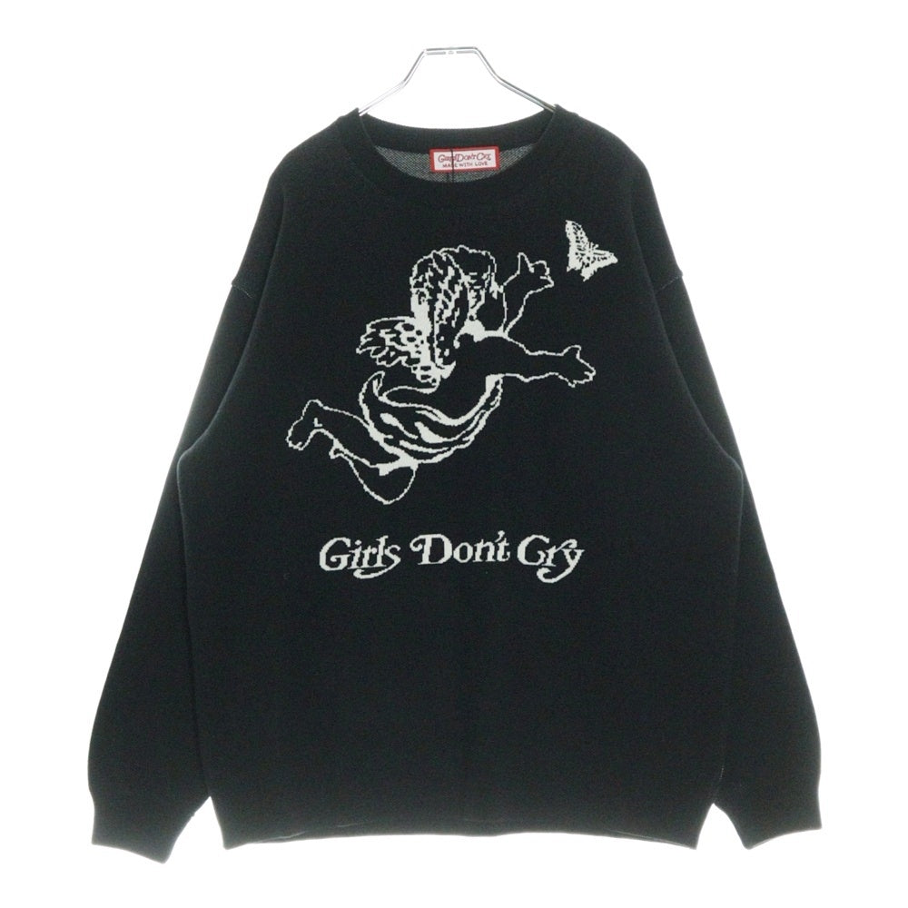 Girls Don't Cry(ガールズドントクライ) 22AW ANGEL KNIT エンジェル ロゴ コットン クルーネック ニット セーター ブラック
