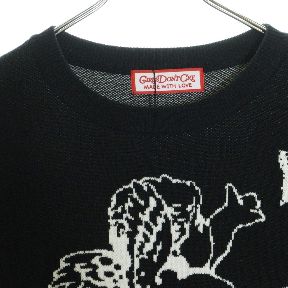Girls Don't Cry(ガールズドントクライ) 22AW ANGEL KNIT エンジェル ロゴ コットン クルーネック ニット セーター ブラック