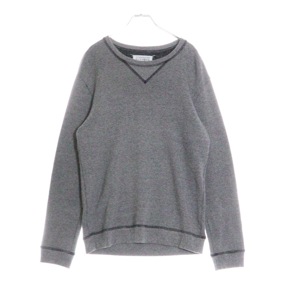 Maison Margiela 14(メゾンマルジェラ) 15SS シープレザーエルボーパッチ レーヨン混 Vガゼット スウェット トレーナー グレー S50GU0016 S25223