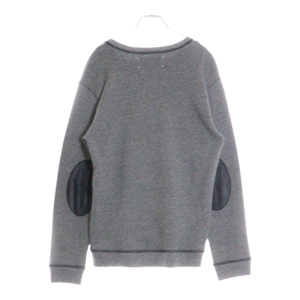 Maison Margiela 14(メゾンマルジェラ) 15SS シープレザーエルボーパッチ レーヨン混 Vガゼット スウェット トレーナー グレー S50GU0016 S25223