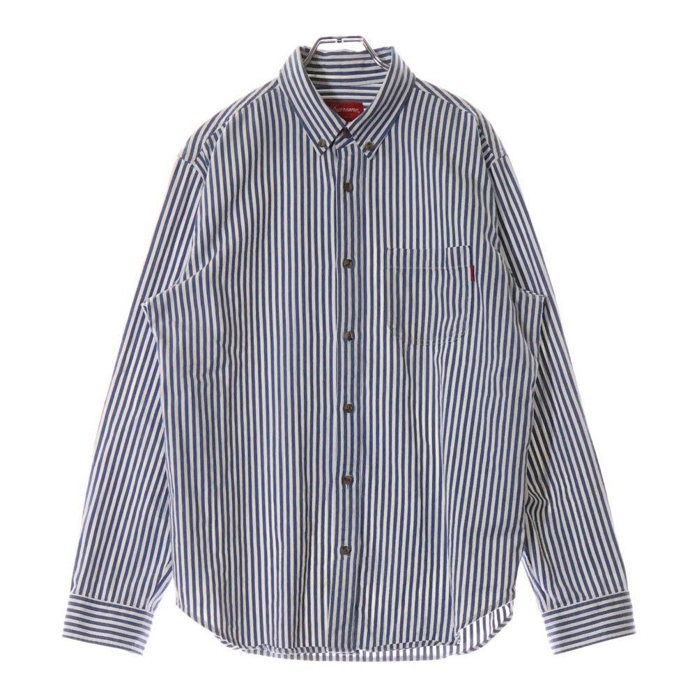 SUPREME(シュプリーム) 16SS Striped Denim Shirt ストライプドデニムシャツ リネン混 長袖BDシャツ ブルー/ホワイト