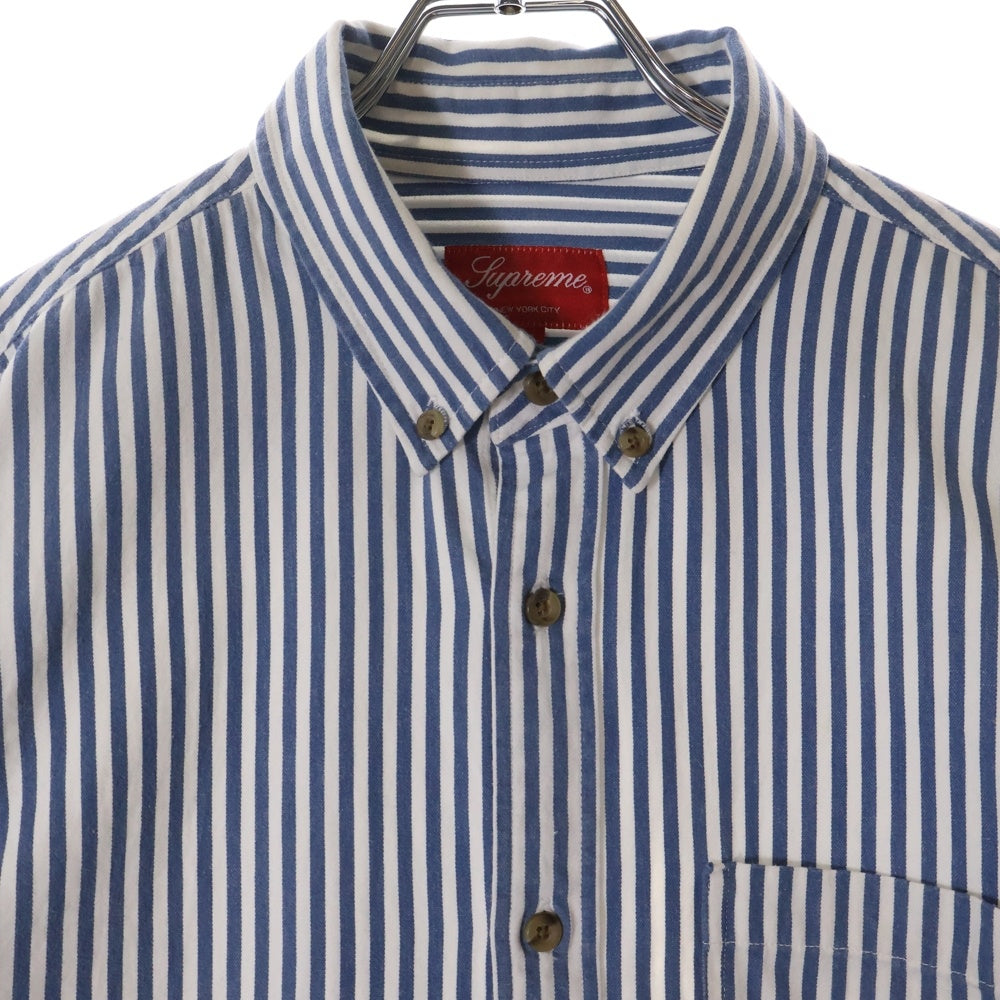 SUPREME(シュプリーム) 16SS Striped Denim Shirt ストライプドデニムシャツ リネン混 長袖BDシャツ ブルー/ホワイト