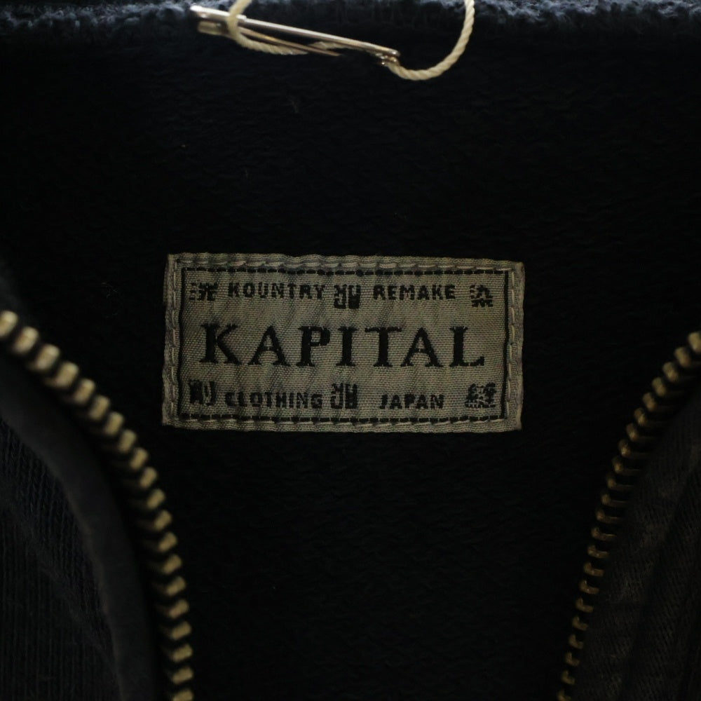 KAPITAL(キャピタル) ZIP UP HOODIE ユーズド加工 ジップアップ フーディ スウェットパーカー ネイビー K2503LC110