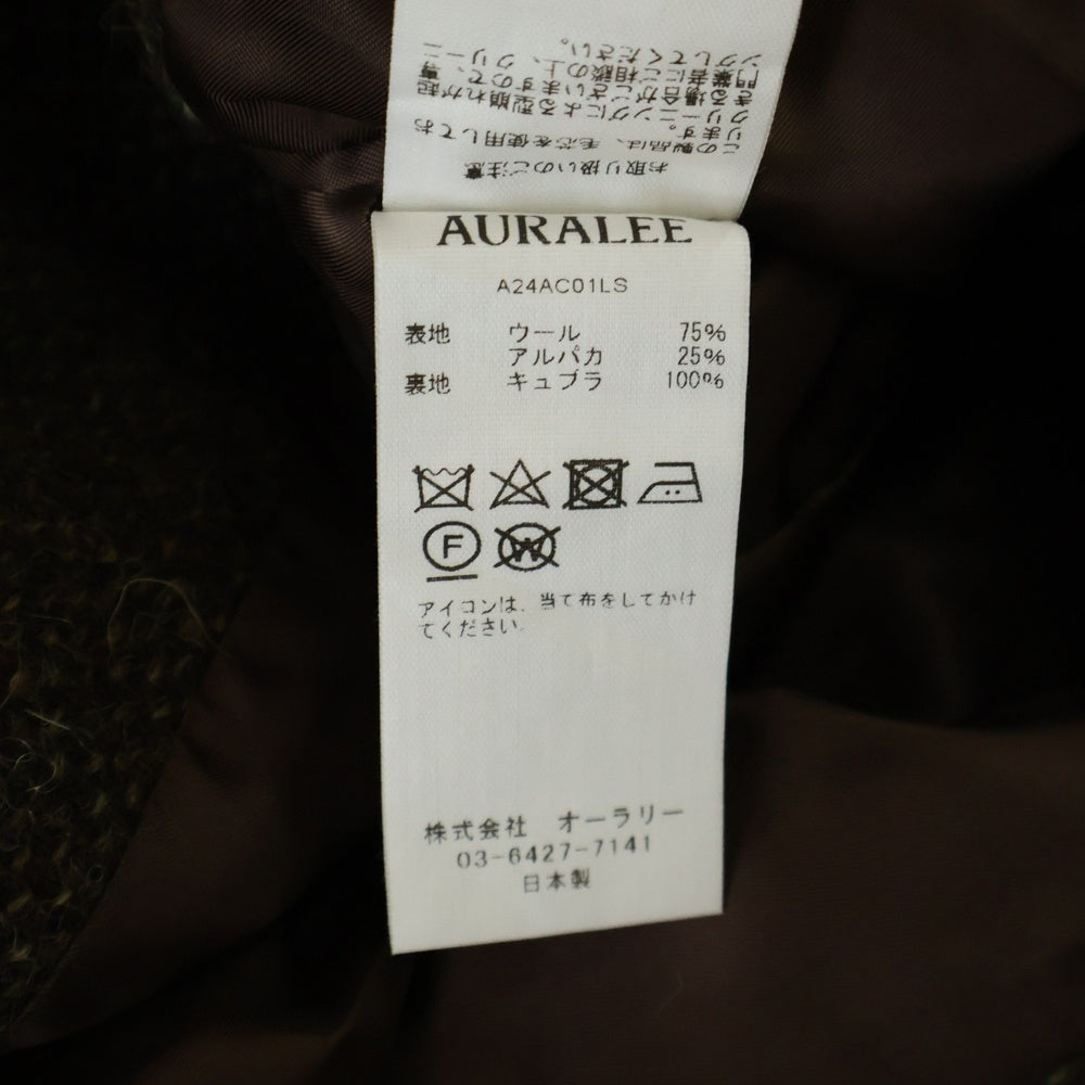 AURALEE(オーラリー) 24AW LAMA SHETLAND WOOL TWEED CHESTERFIELD COAT ラマ シェトランド ウール ツイード チェスター コート ブラウン A24AC01LS
