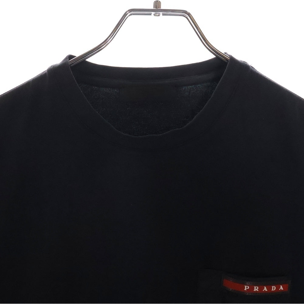 PRADA(プラダ) 15SS ナイロン切替 ラバーロゴ クルーネック半袖Tシャツ カットソー ネイビー SJM979 R151 710