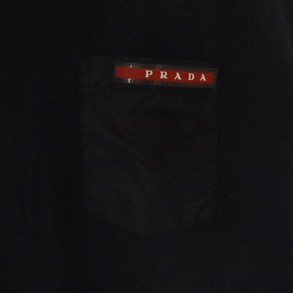PRADA(プラダ) 15SS ナイロン切替 ラバーロゴ クルーネック半袖Tシャツ カットソー ネイビー SJM979 R151 710