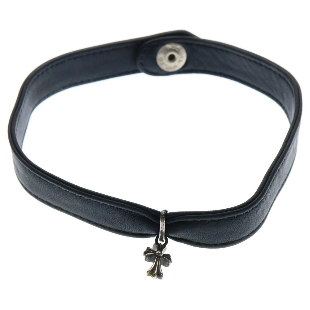 CHROME HEARTS(クロムハーツ) CRS BBYFAT CRSBLL LEATHER CHOKER ベイビーファット クロスボールボタン レザー チョーカー ブラック/シルバー レディース