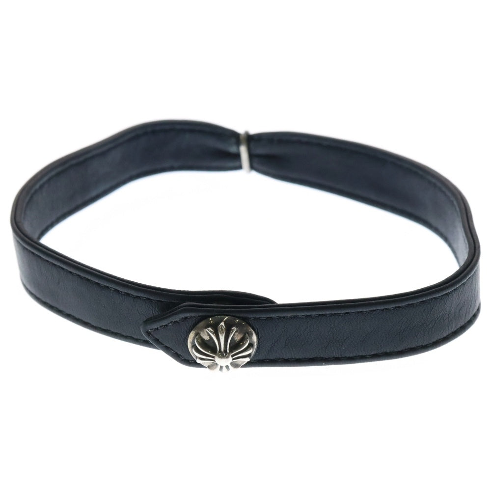 CHROME HEARTS(クロムハーツ) CRS BBYFAT CRSBLL LEATHER CHOKER ベイビーファット クロスボールボタン レザー チョーカー ブラック/シルバー レディース