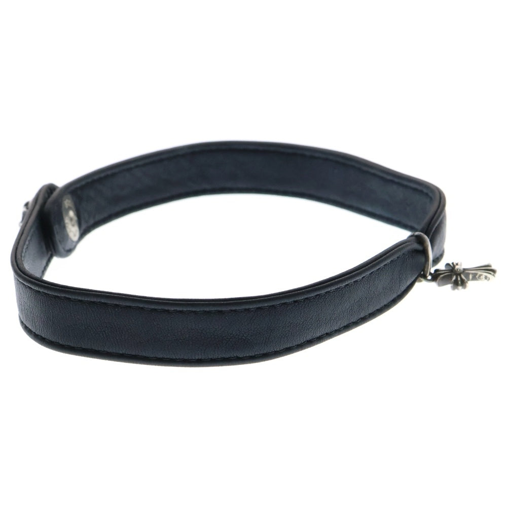 CHROME HEARTS(クロムハーツ) CRS BBYFAT CRSBLL LEATHER CHOKER ベイビーファット クロスボールボタン レザー チョーカー ブラック/シルバー レディース