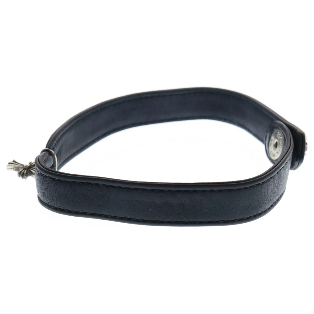CHROME HEARTS(クロムハーツ) CRS BBYFAT CRSBLL LEATHER CHOKER ベイビーファット クロスボールボタン レザー チョーカー ブラック/シルバー レディース