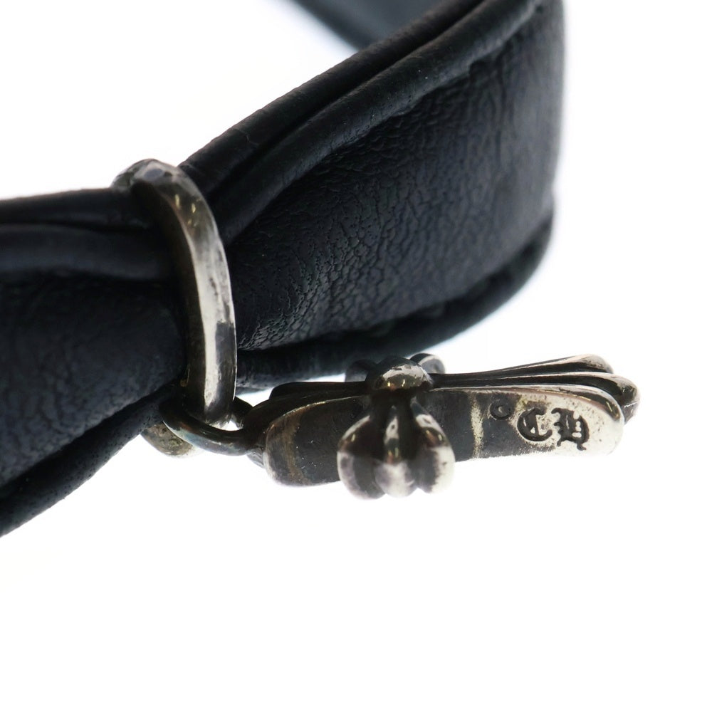 CHROME HEARTS(クロムハーツ) CRS BBYFAT CRSBLL LEATHER CHOKER ベイビーファット クロスボールボタン レザー チョーカー ブラック/シルバー レディース