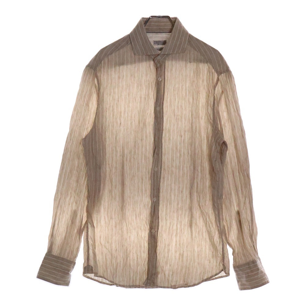 BRUNELLO CUCINELLI(ブルネロクチネリ) SLIM FIT スリムフィット ストライプ コットン長袖シャツ ベージュ MM6141718