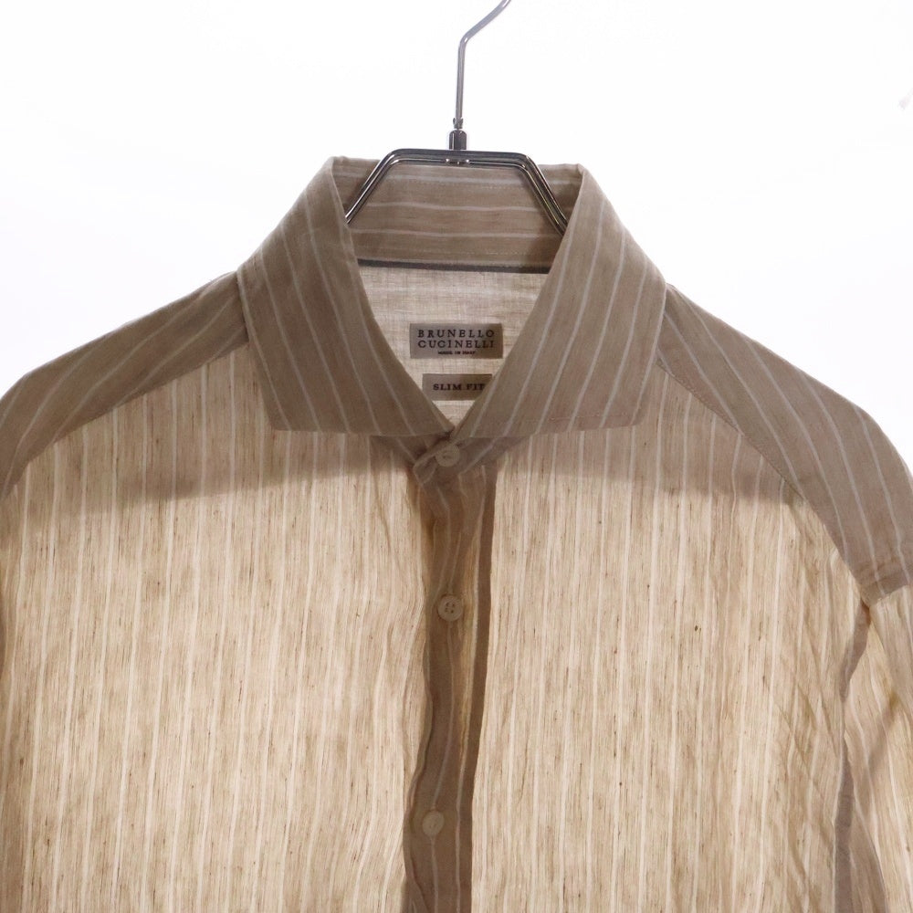 BRUNELLO CUCINELLI(ブルネロクチネリ) SLIM FIT スリムフィット ストライプ コットン長袖シャツ ベージュ MM6141718
