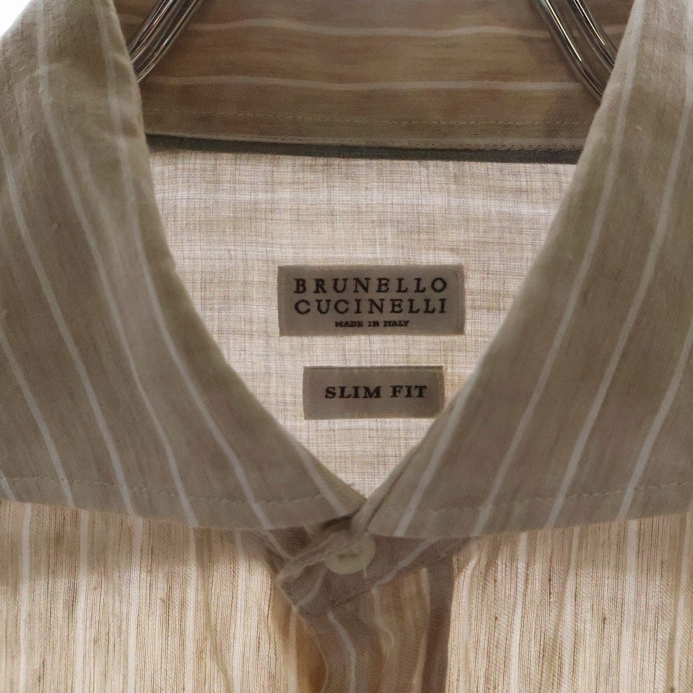 BRUNELLO CUCINELLI(ブルネロクチネリ) SLIM FIT スリムフィット ストライプ コットン長袖シャツ ベージュ MM6141718