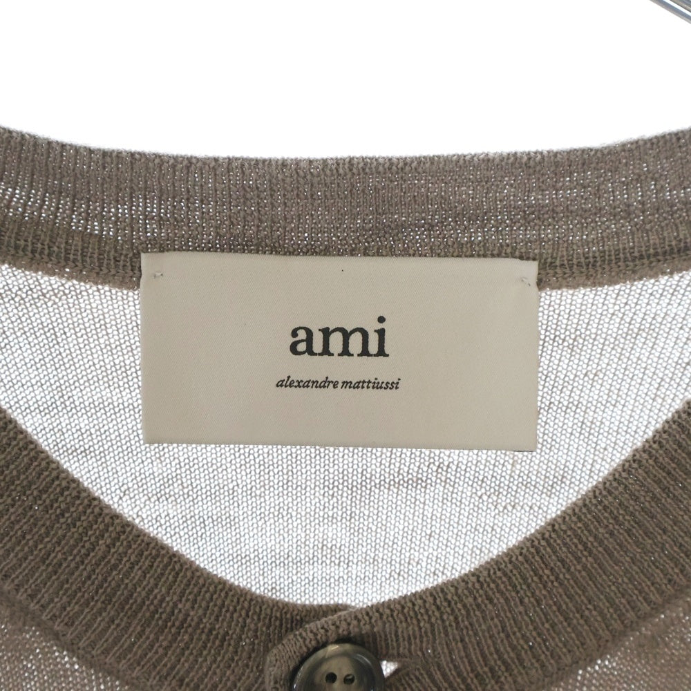 AMI Alexandre Mattiussi(アミアレクサンドルマテュッシ) 胸ハートロゴ刺繍 ウールニットニットカーディガン レディース ブラウン FKC221.KN0025