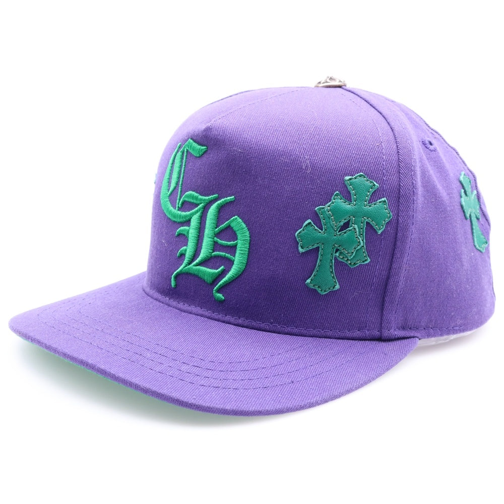 CHROME HEARTS(クロムハーツ) HAT 5 PANEL CAP BSBL CHERRY W/KLY GRN セメタリークロスパッチ ベースボールキャップ 帽子 パープル/グリーン