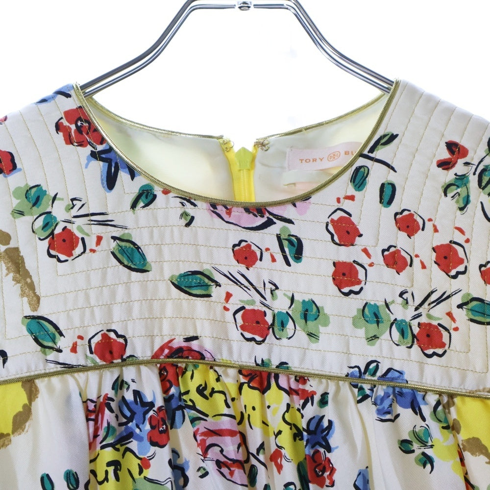 TORY BURCH(トリー バーチ) AD2020 フローラルプリント パイピング ワンピース ベージュ/イエロー レディース