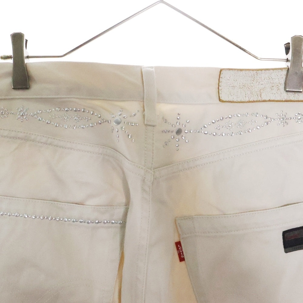 Levi's Fenom(リーバイス フェノム) ×FRAGMENT DESIGN フラグメントデザイン スタッズ装飾 スモールe ボタン裏J30 バックロゴプリント ジップフライ ワークストレートパンツ アイボリー FM50C-0002