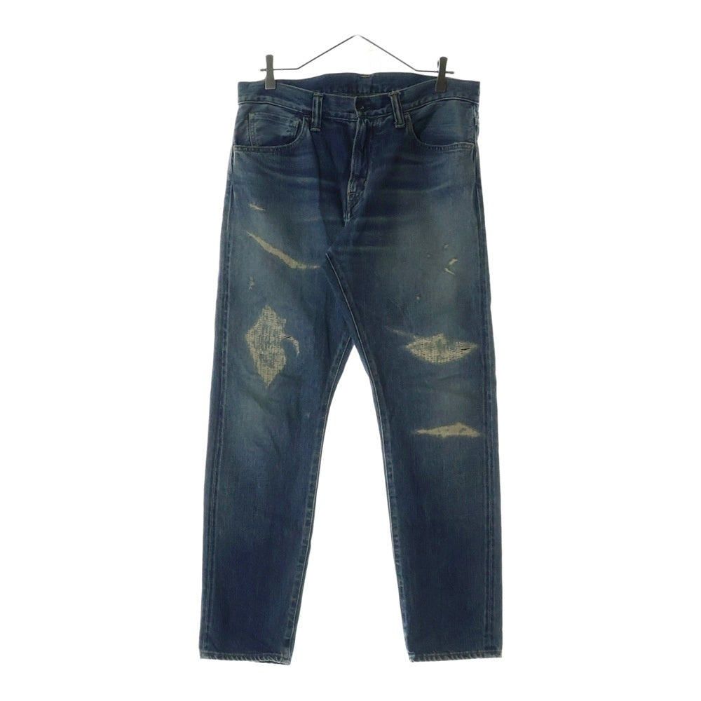 SEQUEL(シークエル) DAMAGE DENIM PANTS INDIGO 初期 日本製 ダメージ加工 バックロゴプリント ジップフライ デニムストレートパンツ インディゴ SQ-198-PANTS-06