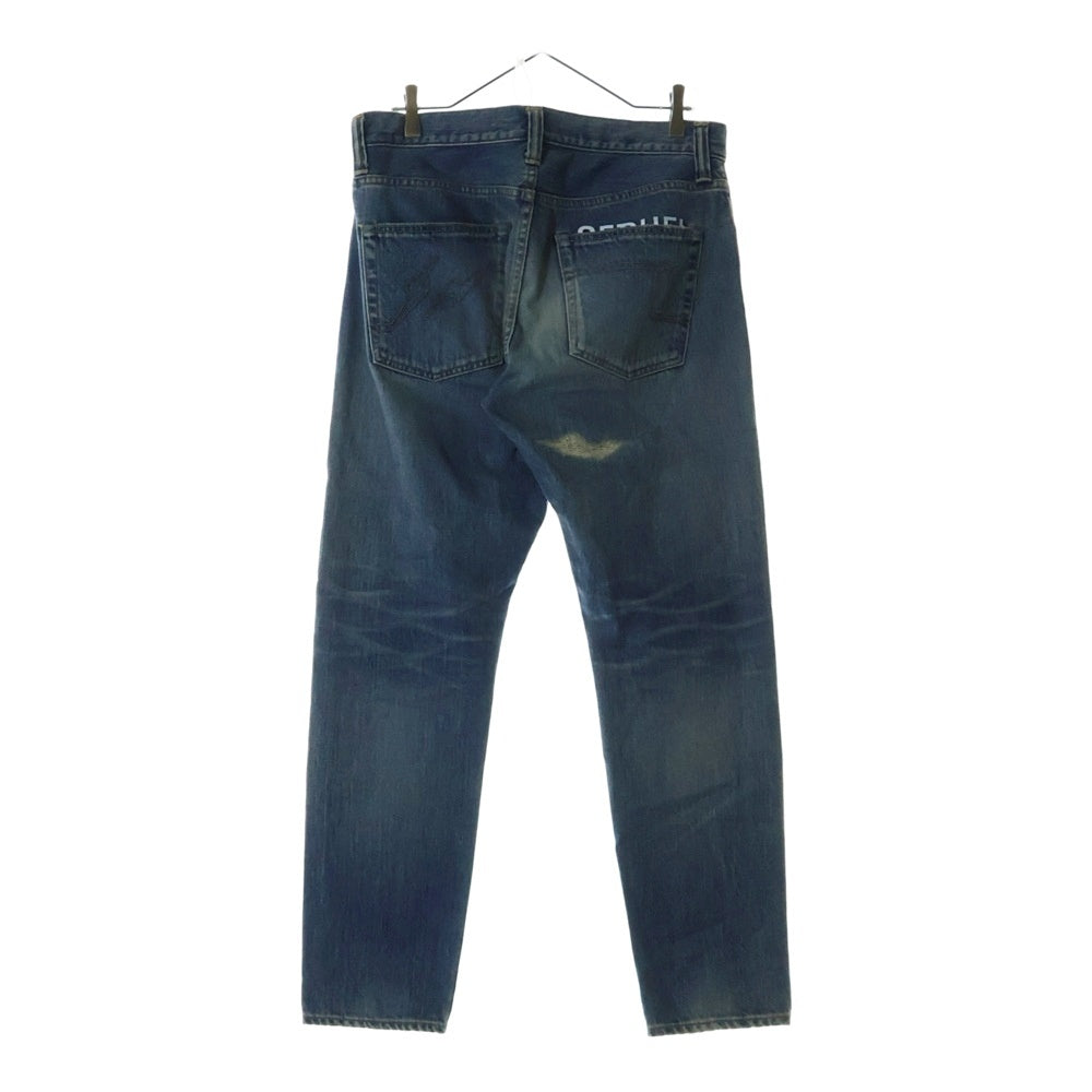 SEQUEL(シークエル) DAMAGE DENIM PANTS INDIGO 初期 日本製 ダメージ加工 バックロゴプリント ジップフライ デニムストレートパンツ インディゴ SQ-198-PANTS-06