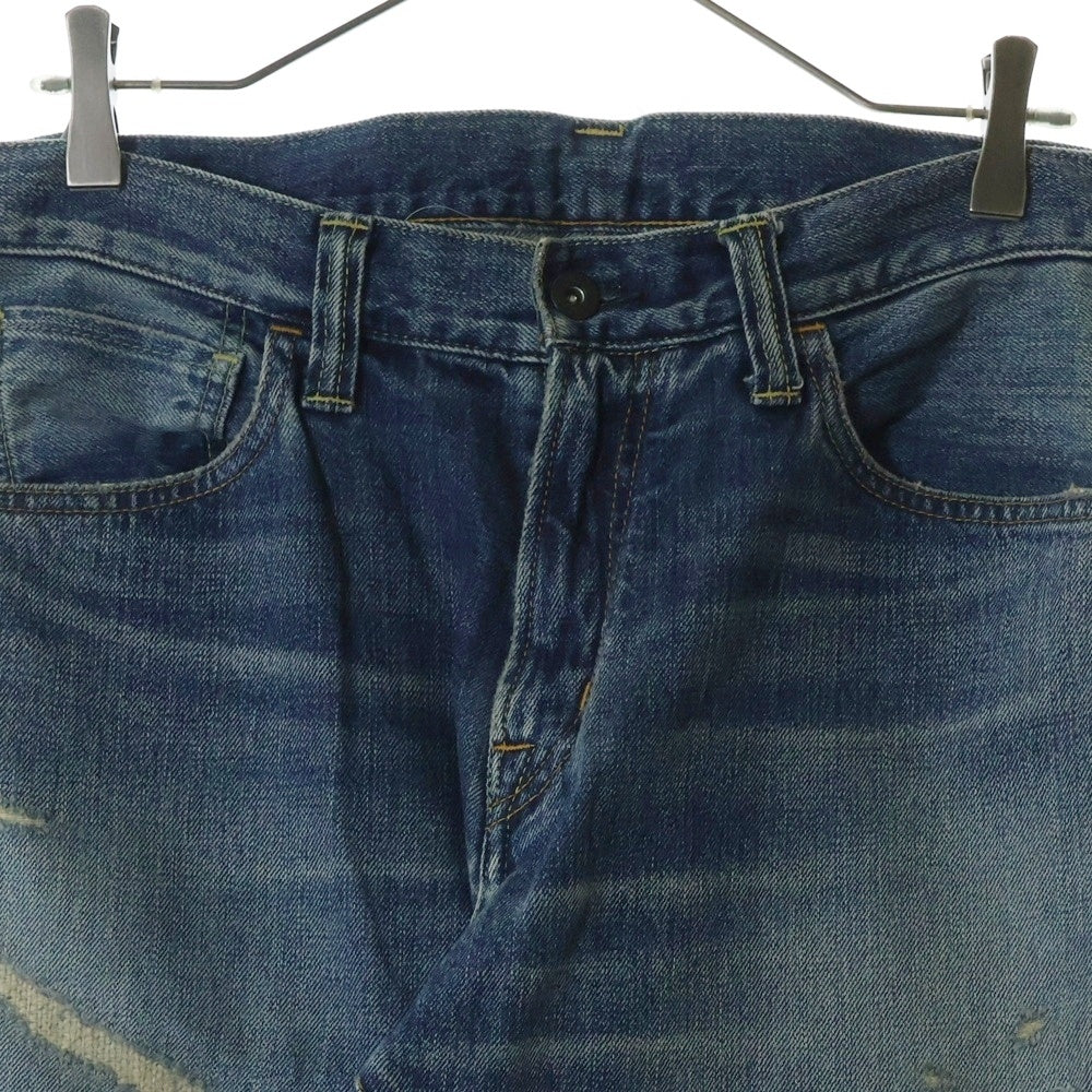 SEQUEL(シークエル) DAMAGE DENIM PANTS INDIGO 初期 日本製 ダメージ加工 バックロゴプリント ジップフライ デニムストレートパンツ インディゴ SQ-198-PANTS-06
